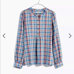 Madewell Leysfield blue plaid blouse size xs